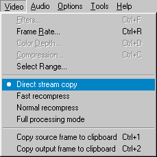 VirtualDub's Video Menu